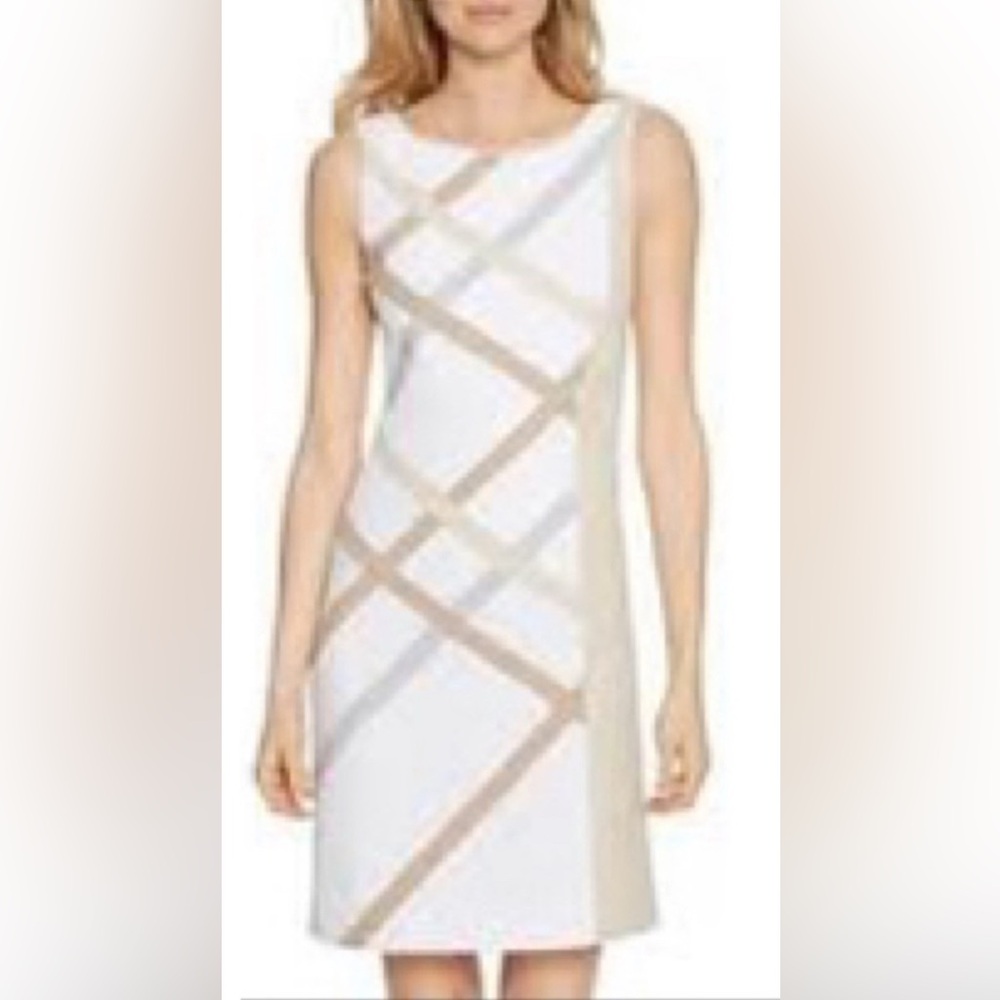 White House Black Market Geometric White and Tan Mini Dress